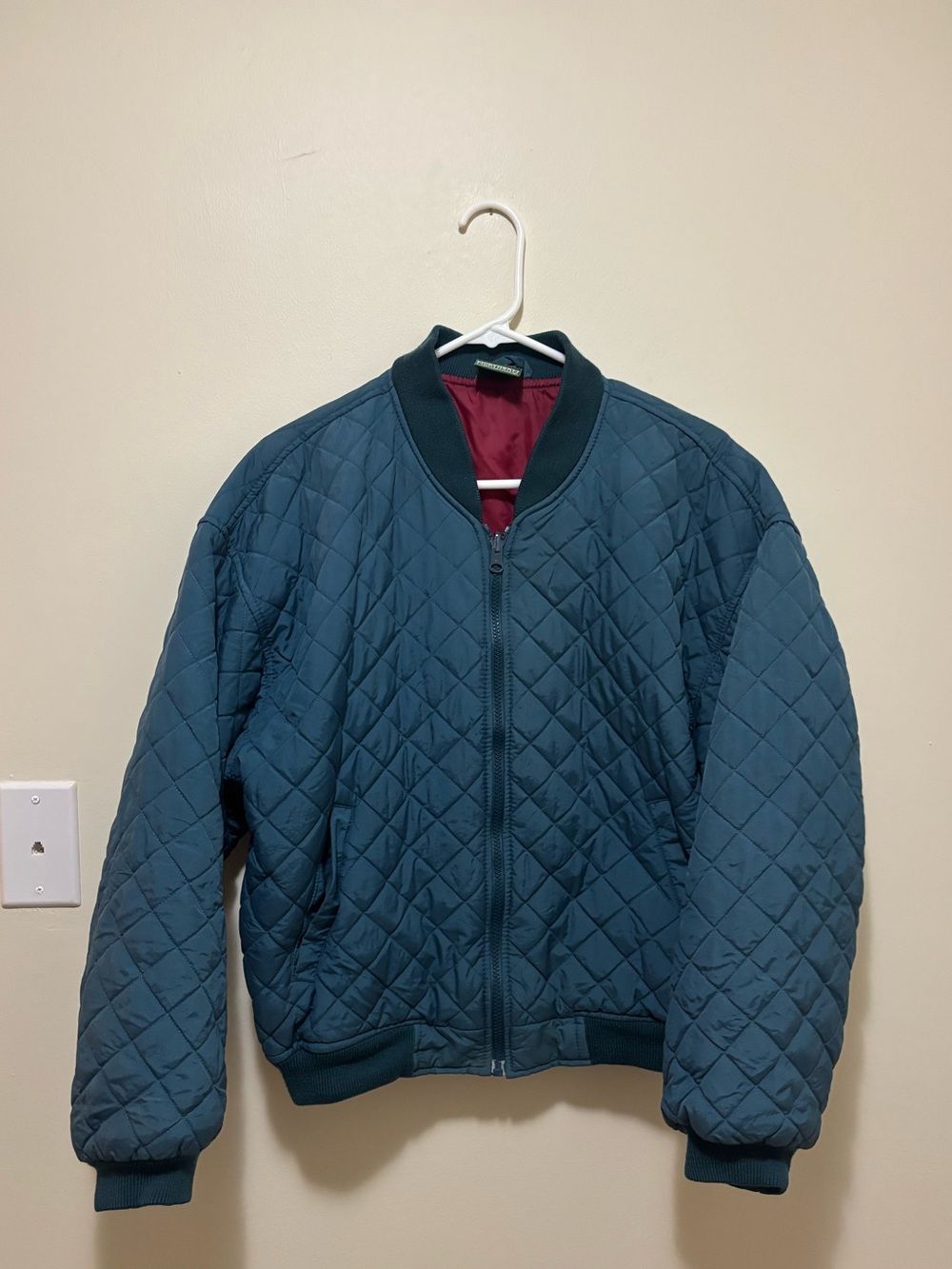 Vintage Northern Reflections Quilted Bomber Jacket (Teal Blue, Men's Medium)